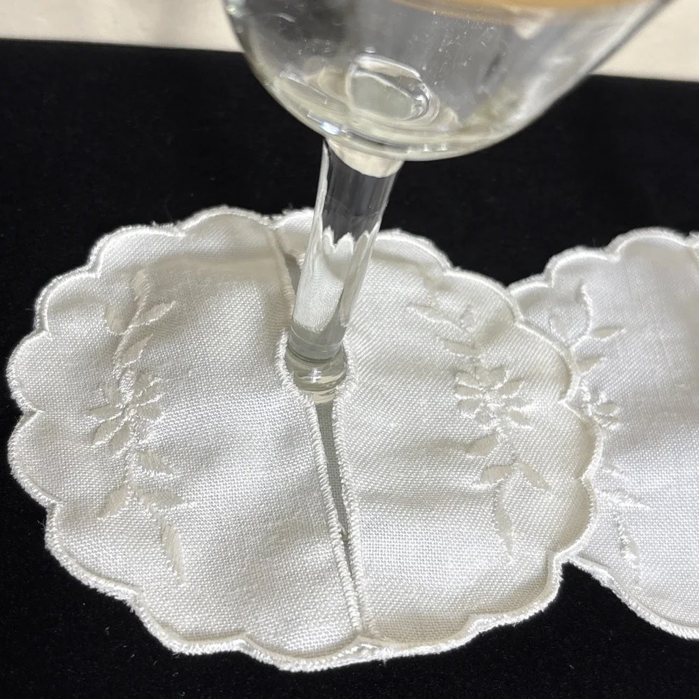 Vintage 2  Wine Glass Slippers Embroidered Fabric White